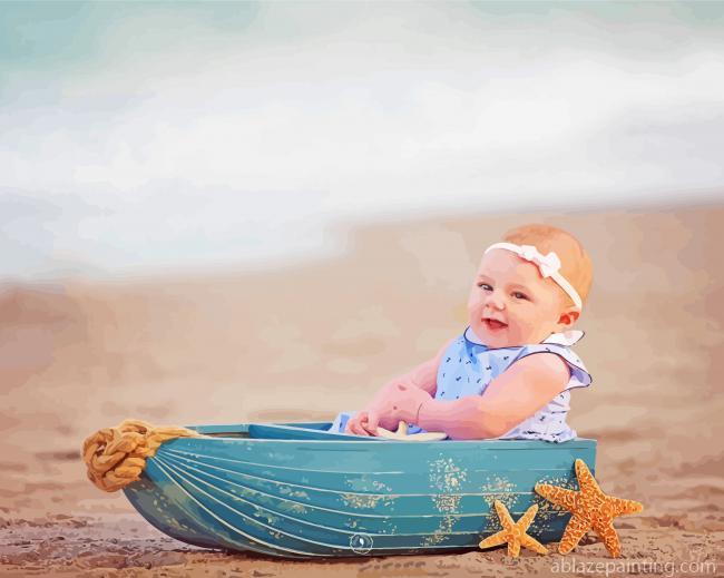 Baby Girls At Beach On Boat Paint By Numbers.jpg