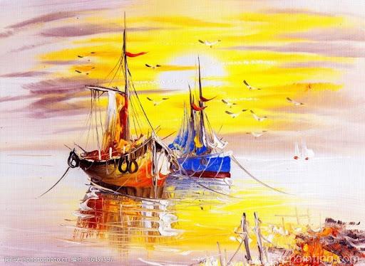 Warm Yellow Sunset And Ships Seascape Paint By Numbers.jpg