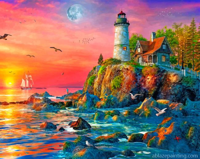 Sunset Ocean Lighthouse Paint By Numbers.jpg
