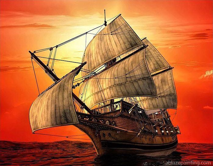Ship In The Sea At Sunset Paint By Numbers.jpg