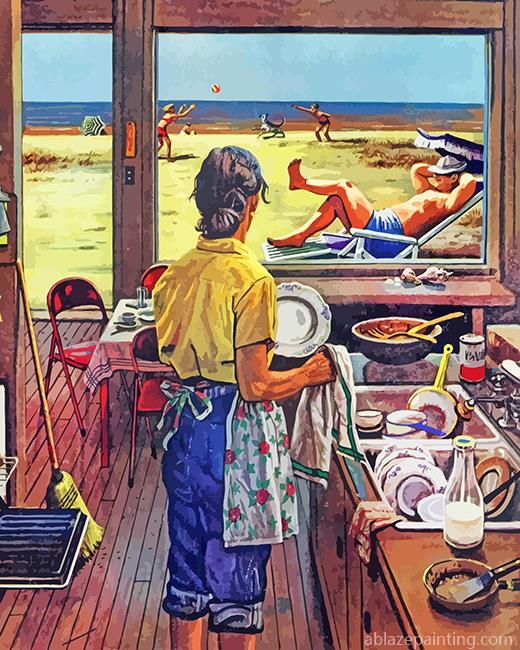 Doing Dishes At Beach Paint By Numbers.jpg