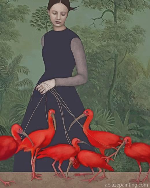 Woman And Scarlet Ibis Birds Paint By Numbers.jpg