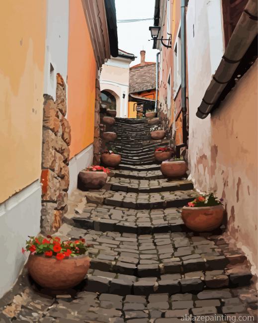 Old Stairs With Pots Paint By Numbers.jpg