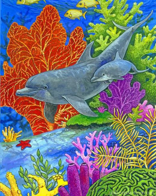 Dolphins In Coral Reef Paint By Numbers.jpg