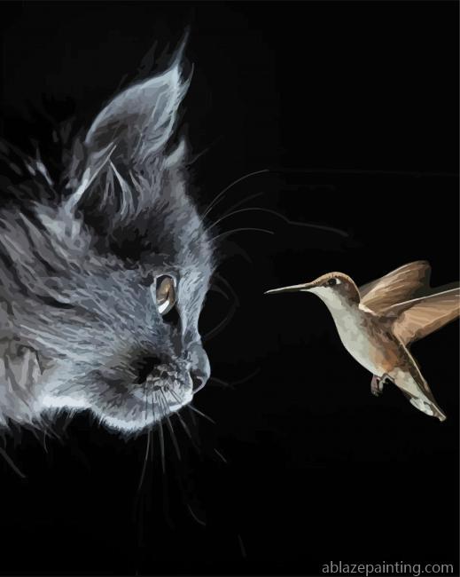 Grey Cat And Hummingbird Paint By Numbers.jpg