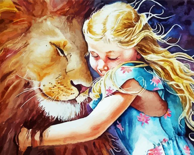 Blond Girl Hugging Lion Paint By Numbers.jpg