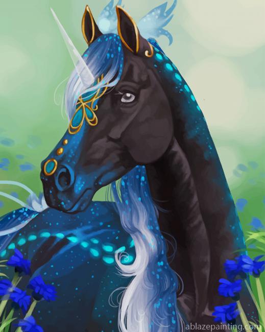 Fantasy Black And Blue Unicorn New Paint By Numbers.jpg