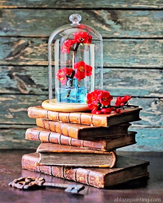 Vintage Books And Red Roses New Paint By Numbers.jpg