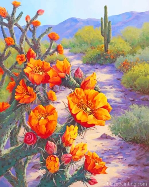 Orange Flowers And Cactus New Paint By Numbers.jpg