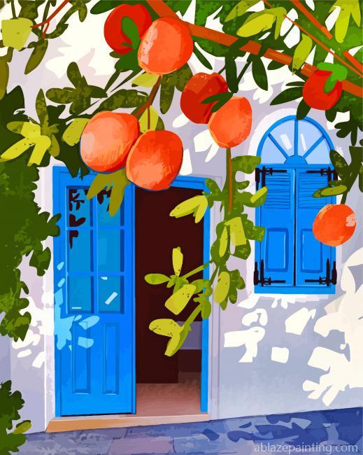 Aesthetic Orange Tree Blue Door Paint By Numbers.jpg