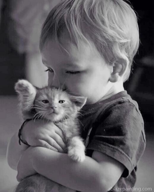 Little Boy Hugging His Kitty New Paint By Numbers.jpg
